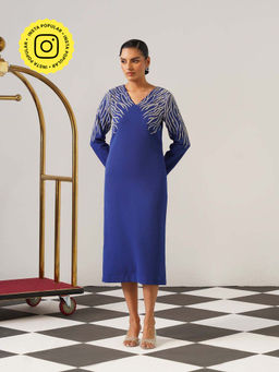 AMOSHI - Women Blue Polyester Midi Dress