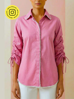 AMOSHI - Pearl Detail Cotton Pink Shirt