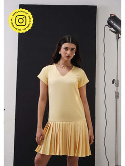 AMOSHI - Angela Pleated Tunic Yellow Mini Dress