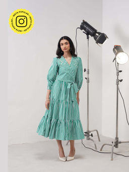 AMOSHI - Marina Green Midi Dress with Belt