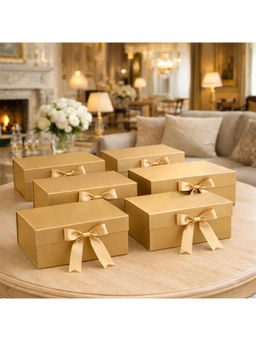 Firstseen - Gold Foldable Gift Box with Ribbon (Pack Of 6)