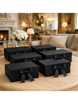 Firstseen - Black Foldable Gift Box with Ribbon (Pack Of 6)