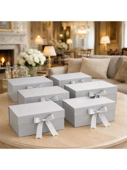 Firstseen - Silver Foldable Gift Box with Ribbon (Pack Of 6)