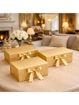 Firstseen - Gold Foldable Gift Box with Ribbon (Pack Of 3)