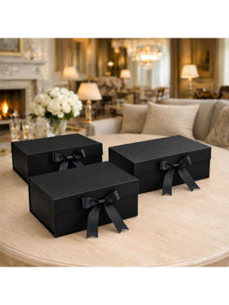Firstseen - Black Foldable Gift Box with Ribbon (Pack Of 3)