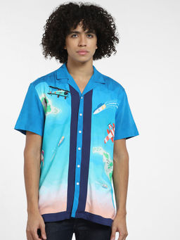 Jack & Jones - Men Printed Blue Shirt
