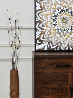 At Home by Nilkamal - Solitary Medium Dry Leaf Stick Wicker (White & Brown)
