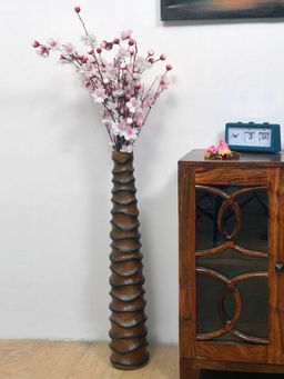 At Home by Nilkamal - Swirl Wooden Vase (Brown)