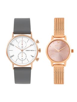 Joker and Witch - Joker & Witch Unisex Nathan & Olivia Pink Dial Analog Couple Watch - JWCW550 (M)