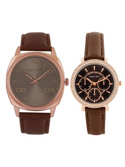 Joker and Witch - Joker & Witch Unisex Emmett & Faye Brown Dial Analog Couple Watch - JWCW566 (M)