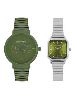 Joker and Witch - Joker & Witch Unisex Dominic & Elara Green Dial Analog Couple Watch - JWCW574 (M)