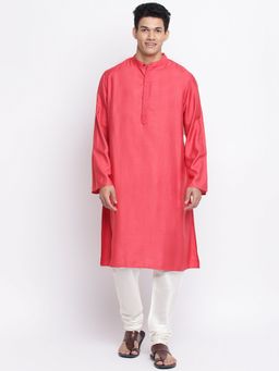 Fabindia - Red Viscose Silk Woven Long Kurta