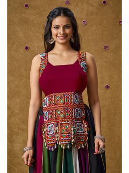 SALWAR STUDIO - Maroon Mirror Work Readymade Padded Blouse