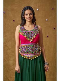 SALWAR STUDIO - Pink Mirror Work Readymade Padded Blouse