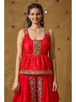 SALWAR STUDIO - Red Mirror Work Readymade Padded Peplum Blouse