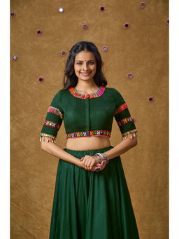 SALWAR STUDIO - Green Mirror Work Readymade Padded Blouse