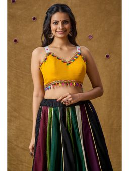 SALWAR STUDIO - Yellow Mirror Work Readymade Padded Blouse