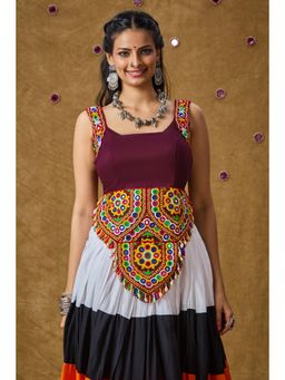 SALWAR STUDIO - Wine Mirror Work Readymade Padded Blouse