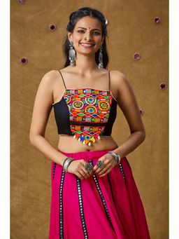 SALWAR STUDIO - Black Mirror Work Readymade Padded Blouse