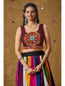 SALWAR STUDIO - Wine Mirror Work Readymade Padded Blouse