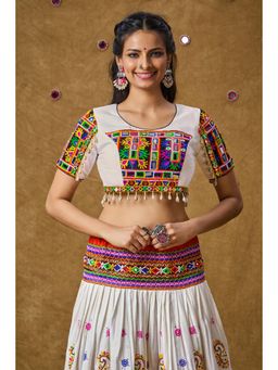 SALWAR STUDIO - White Mirror Work Readymade Padded Blouse