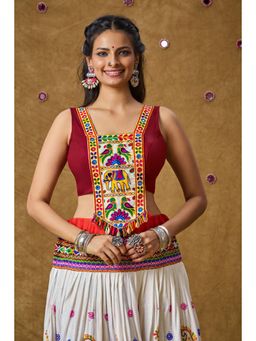 SALWAR STUDIO - Maroon Mirror Work Readymade Padded Blouse