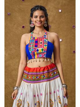 SALWAR STUDIO - Blue Mirror Work Readymade Padded Blouse