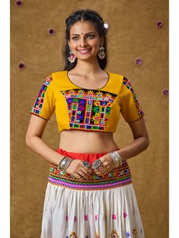 SALWAR STUDIO - Yellow Mirror Work Readymade Padded Blouse