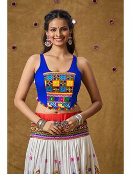 SALWAR STUDIO - Blue Mirror Work Readymade Padded Blouse