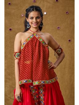 SALWAR STUDIO - Red Mirror Work Readymade Padded Blouse