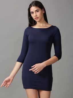 SHOWOFF - Womens Above Knee Bodycon Navy Blue Solid Dress
