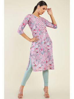 Soch - Women Pink Crepe Printed Kurta