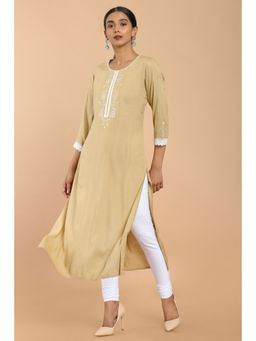 Soch - Beige Rayon Embroidered Straight Fit Kurta