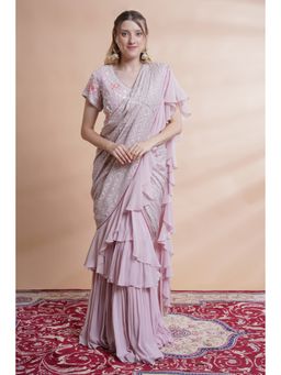 House of Supriya - Mauve Georgette Drape Saree with Stitched Blouse