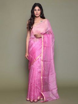 Zari Jaipur - Light Pink Color Kota Doria Fabric Saree with Unstitched Blouse