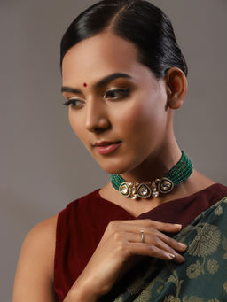 Ruby Raang Studio - Nai Fiza Rare Cut Kundan in Green Onyx Choker