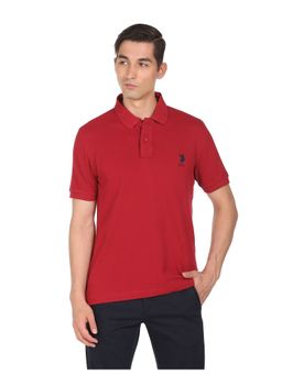 U.S. POLO ASSN. - Men Dark Red Pure Cotton Solid Polo T-Shirt