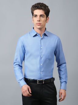 Cantabil - Mens Self Design Blue Shirt Collar Full Sleeves Formal Shirt