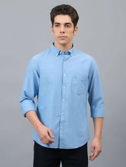 Cantabil - Mens Solid Blue Shirt Collar Full Sleeves Casual Shirt