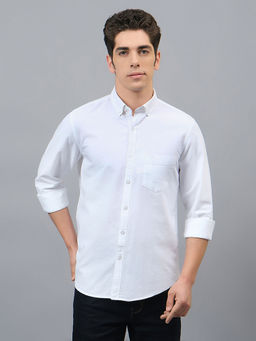 Cantabil - Mens Solid White Shirt Collar Full Sleeves Casual Shirt