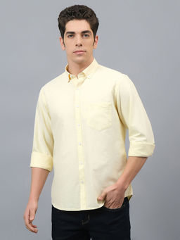 Cantabil - Mens Solid Yellow Shirt Collar Full Sleeves Casual Shirt