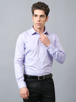 Cantabil - Mens Checkered Lilac Shirt Collar Full Sleeves Formal Shirt