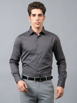 Cantabil - Mens Solid Dark Grey Shirt Collar Full Sleeves Formal Shirt