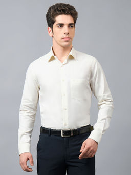 Cantabil - Mens Self Design Yellow Shirt Collar Full Sleeves Formal Shirt