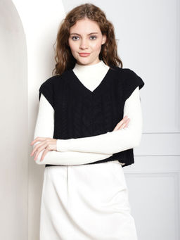 NOBARR - Black Acrylic Knitted V-neck Sweater Vest