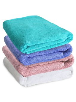 Heelium - Bamboo Bath Towel, Absorbent & Odour Free, 140x70cm, Set of 4 (Teal, White, Iris, Peach)