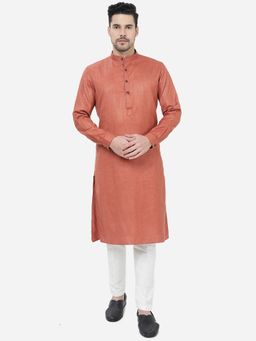 JadeBlue - Men Brick Orange Solid Regular Fit Modi Kurta