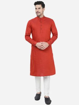 JadeBlue - Men Red Solid Regular Fit Modi Kurta