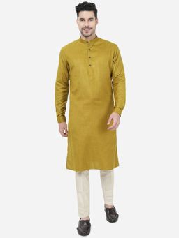 JadeBlue - Men Olive Solid Regular Fit Modi Kurta