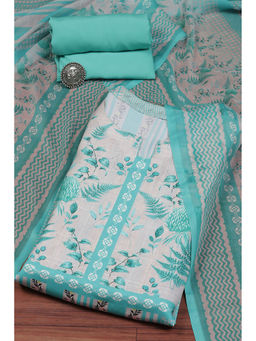 Biba - Teal Silk Blend Digital Print Unstitched Suit (Set of 3)